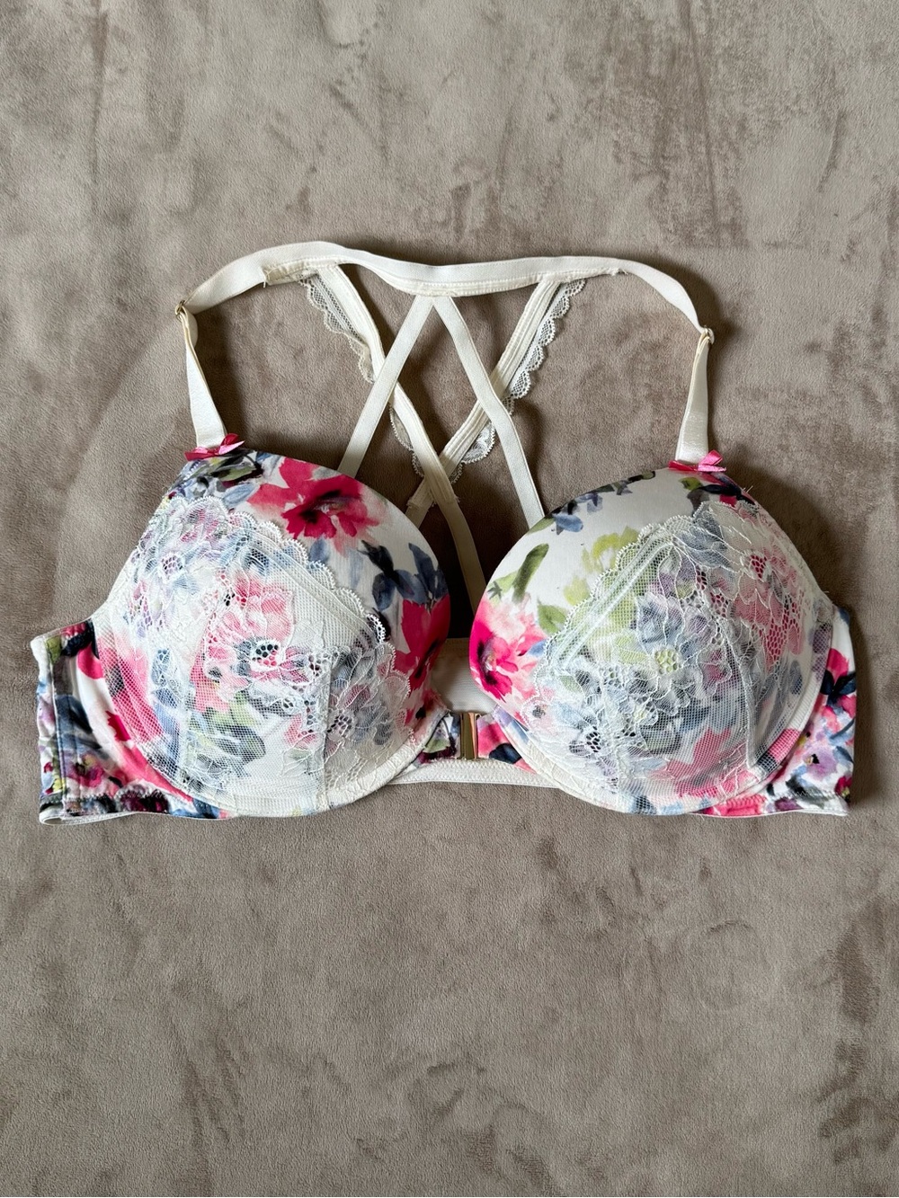 Cacique floral Lace Women's Bra Size 42C front closure boost plunge